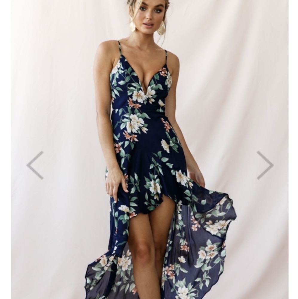 ￼
￼Imelda V-Neckline High-Low Hem Dress Navy